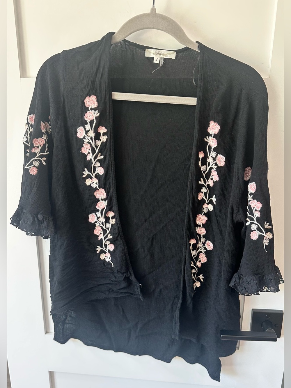 Andree By List Size Large Black Embroidered Cardigan Boho vintage